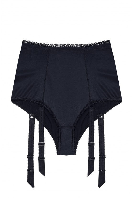 Culotte haute satin noir à jarretelles "Gina"