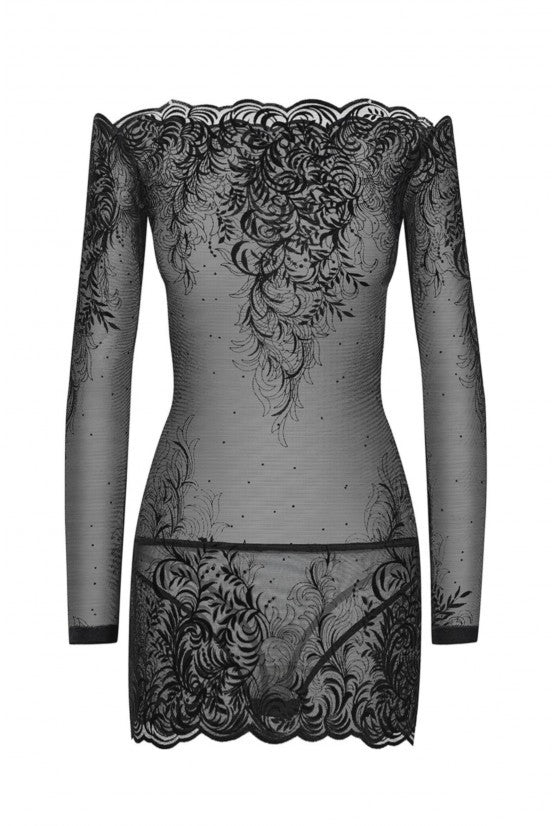 Mini robe ARABESQUE velours floqué noir