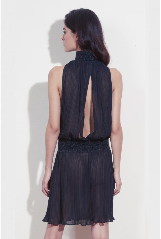 Robe ANGELA mousseline plissée noire