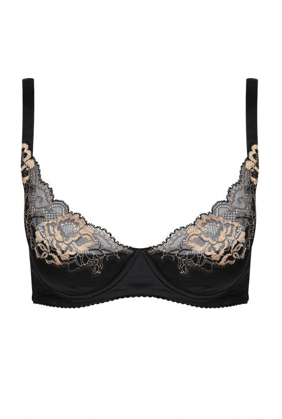 Soutien-gorge pigeonnant dentelle noire/beige "Rama"