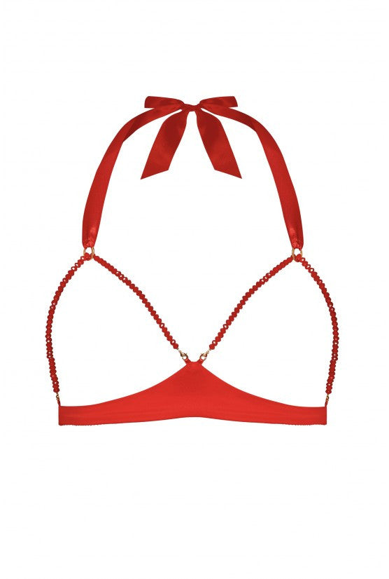 Soutien-gorge ouvert à perles rouges GEISHA