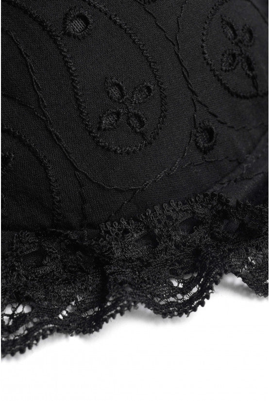 Soutien-gorge pigeonnant broderie anglaise noir "Rama"