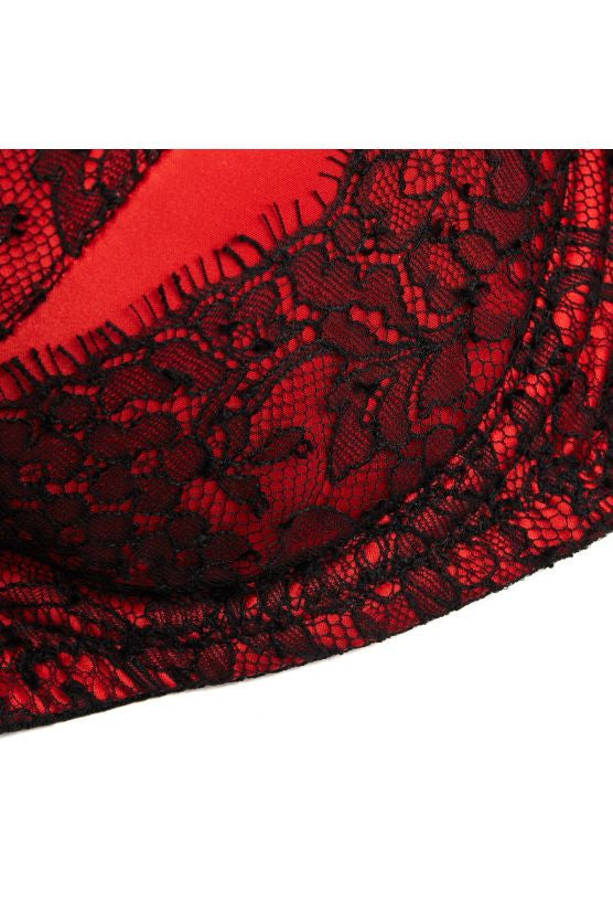 Soutien-gorge pigeonnant satin rouge et dentelle "Rama2"