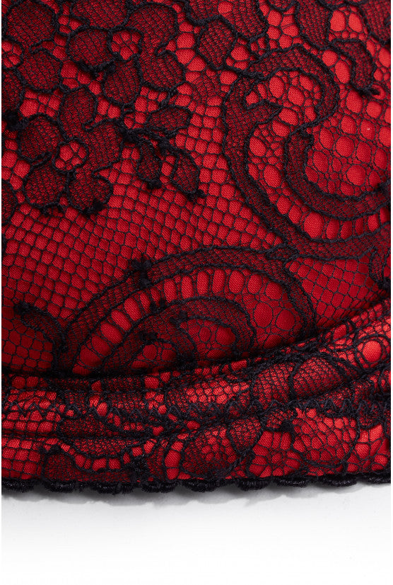 Soutien-gorge RAMA satin rouge dentelle Chantilly noire