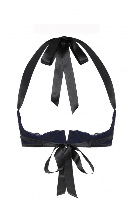 Soutien-gorge sein nu satin bleu à nouer