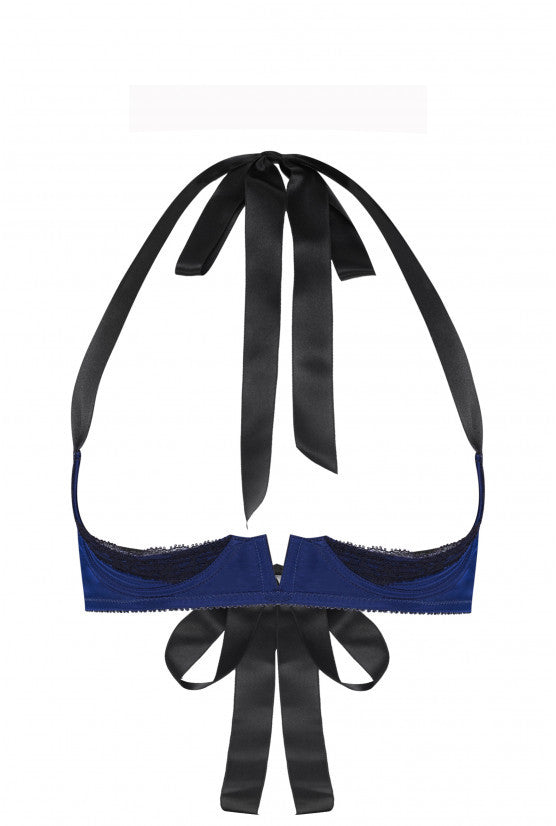 Soutien-gorge sein nu satin bleu à nouer