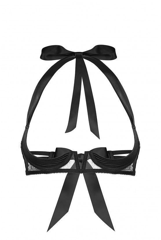 Soutien-gorge sein nu satin noir à nouer