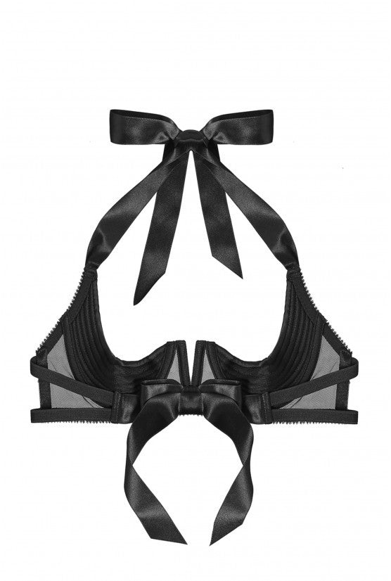 Soutien-gorge sein nu satin noir à nouer