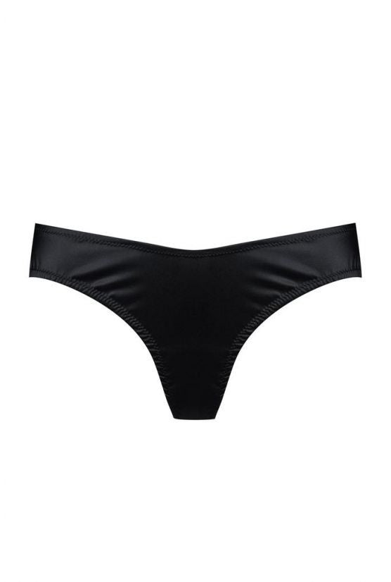 Tanga satin et dentelle noir