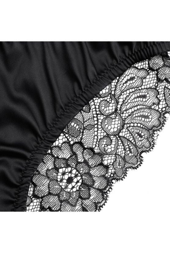 Tanga satin et dentelle noir