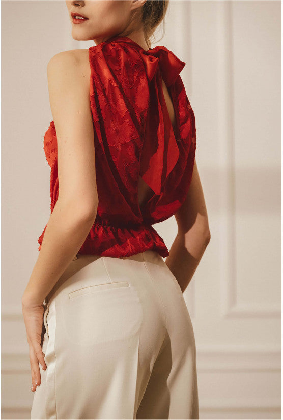 Top OLIVIA dévoré rouge