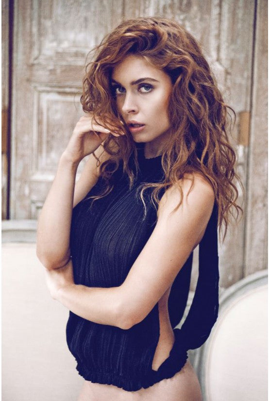Top OLIVIA mousseline plissée noir
